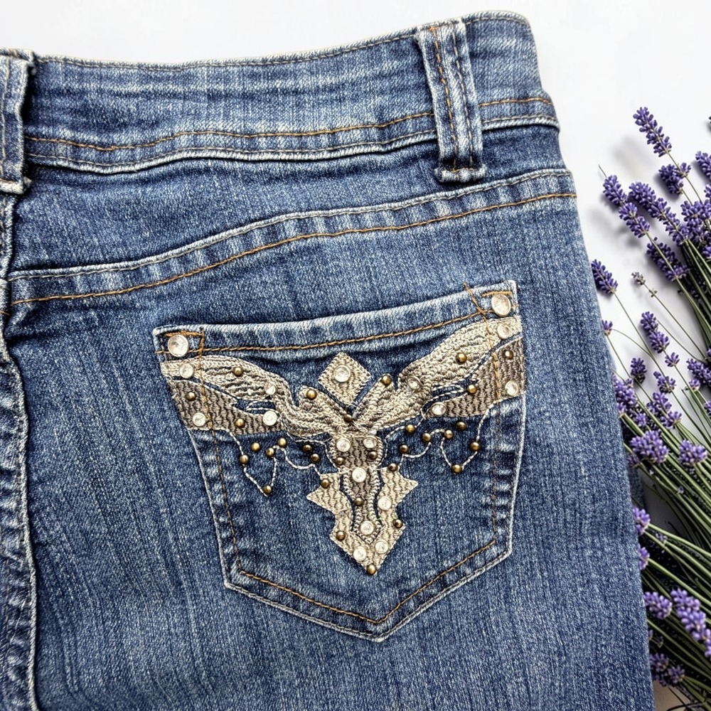 Daniel Jeans Pockets Embellished In Rhinestones Womens Sz 13-14 Blue Med. Wash